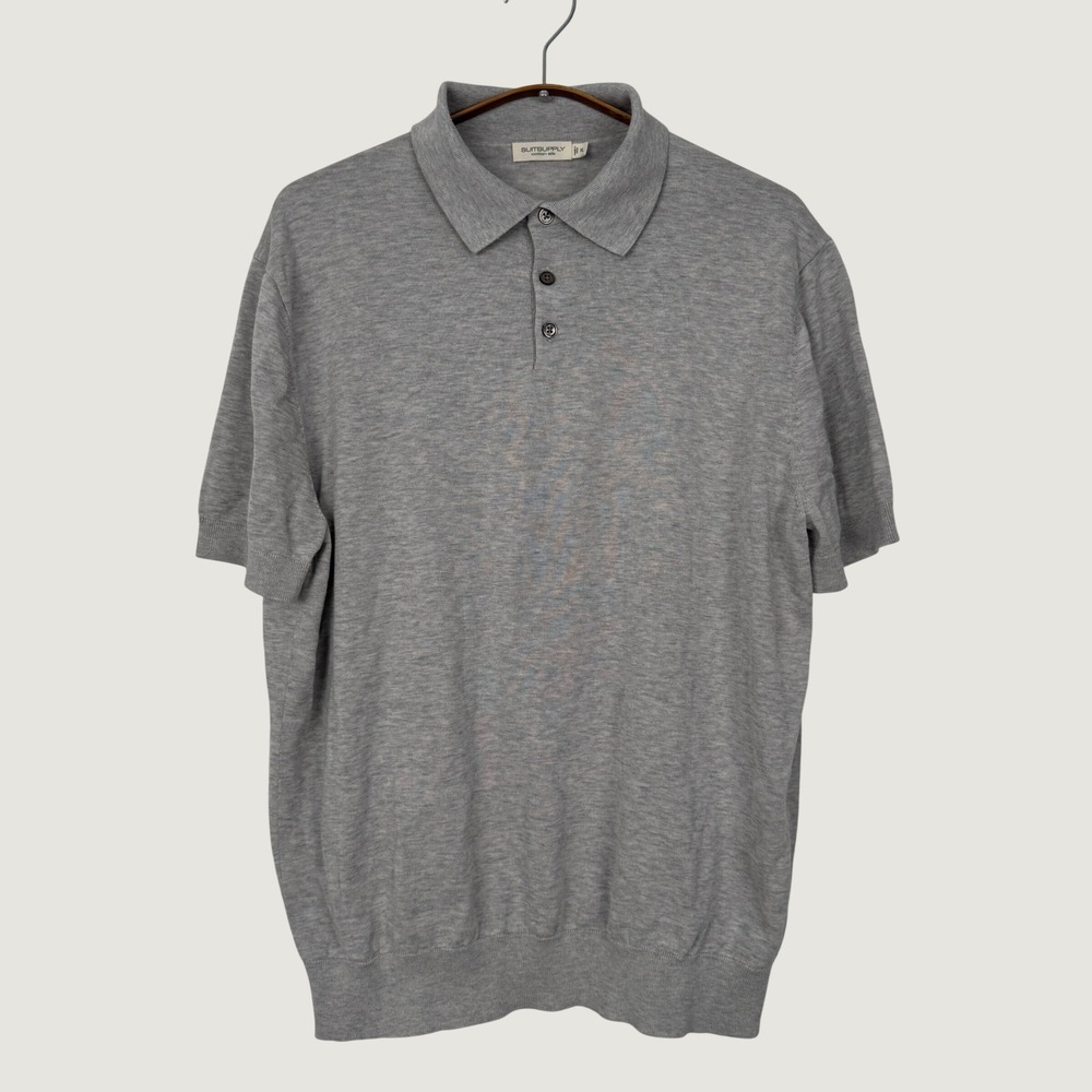 Suitsupply Mens XL Grey Cotton Mulberry Silk Knit Short Sleeve Polo Shirt